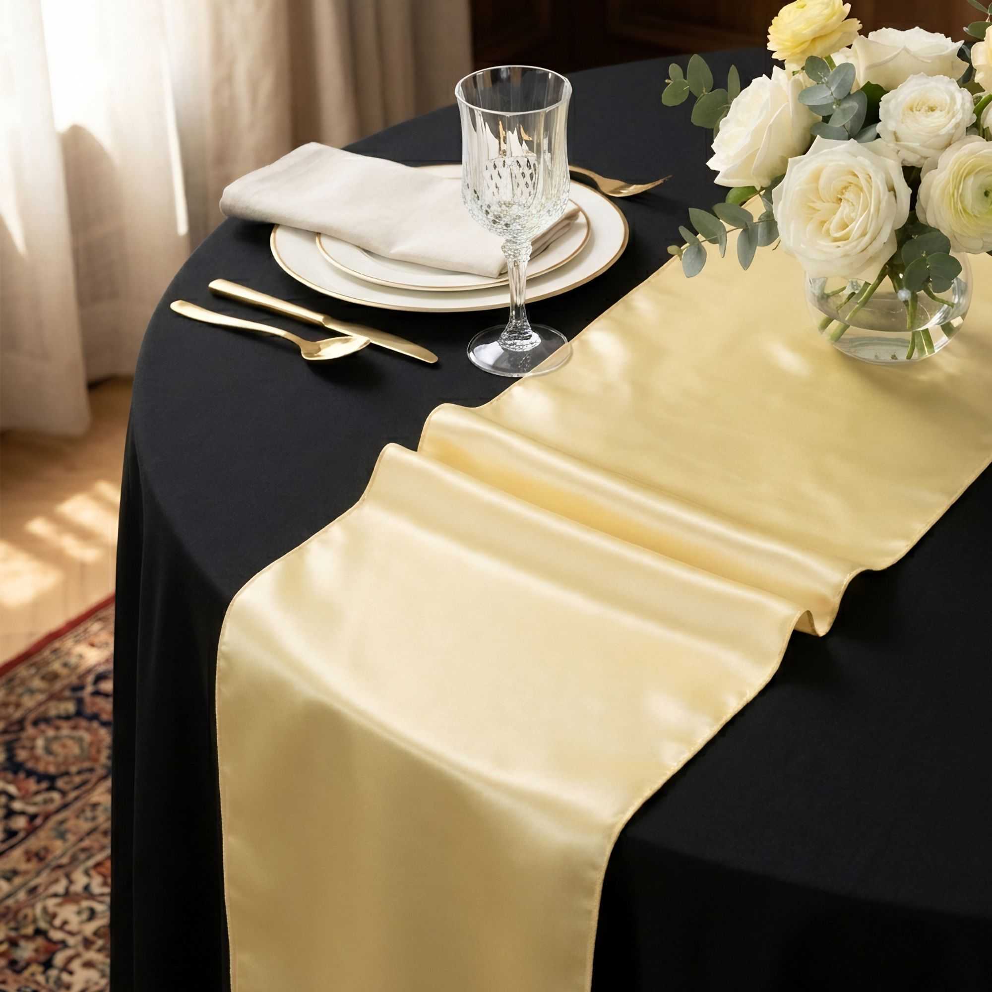 Table Tek Light Yellow Satin Table Runner - 12" x 108" - 1 count box