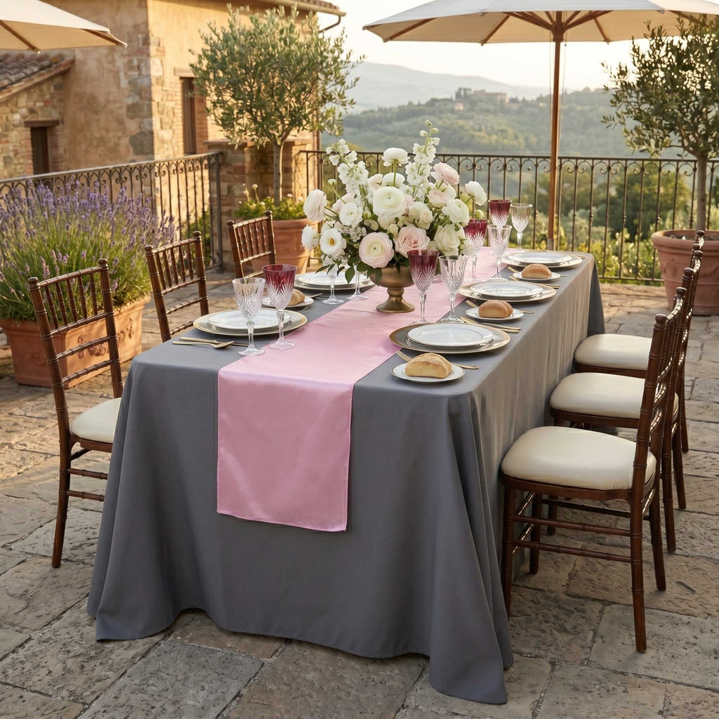 Table Tek Light Pink Satin Table Runner - 12" x 108" - 1 count box