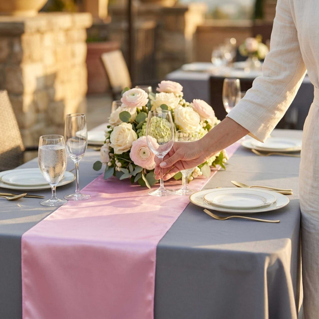 Table Tek Light Pink Satin Table Runner - 12" x 108" - 1 count box