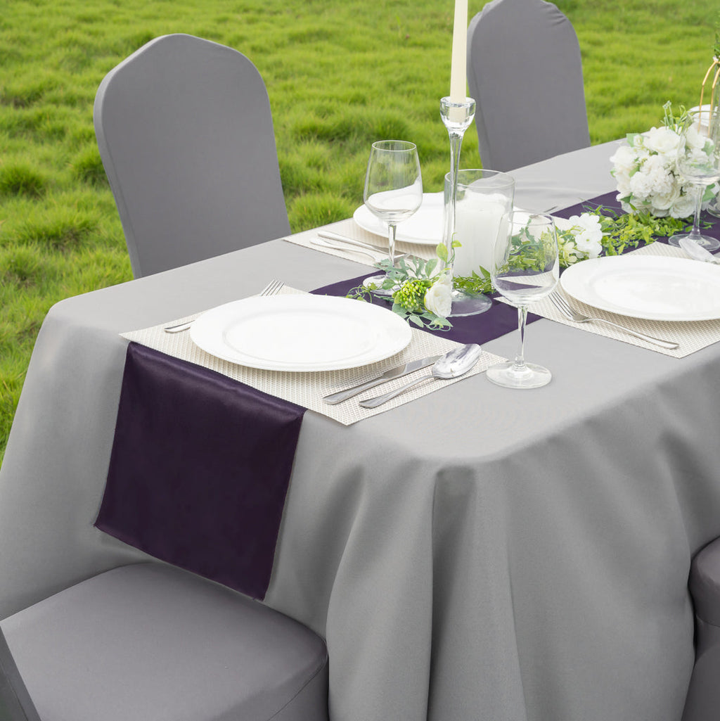 Table Tek Dark Purple Satin Table Runner - 12" x 108" - 1 count box