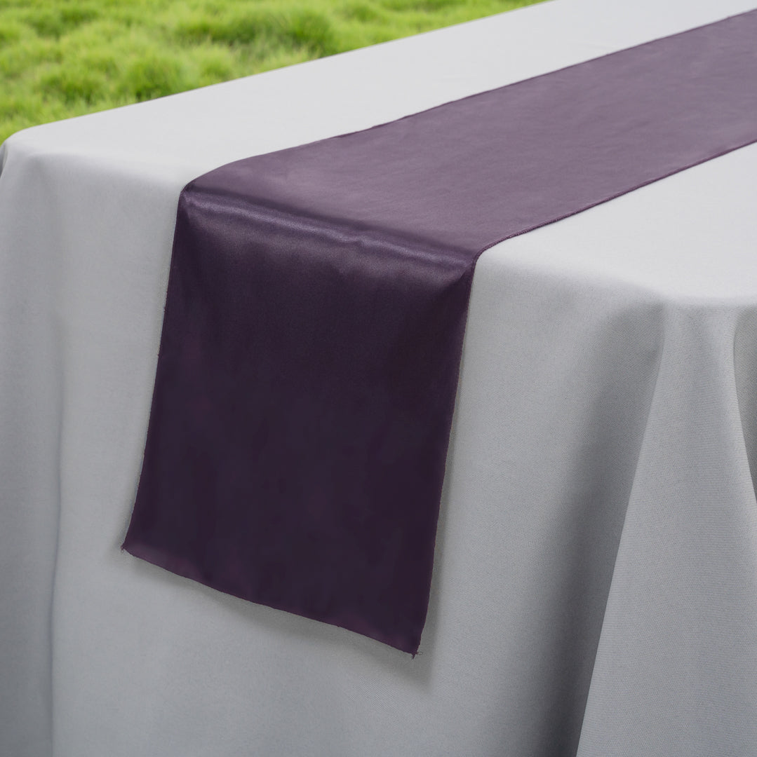 Table Tek Dark Purple Satin Table Runner - 12" x 108" - 1 count box
