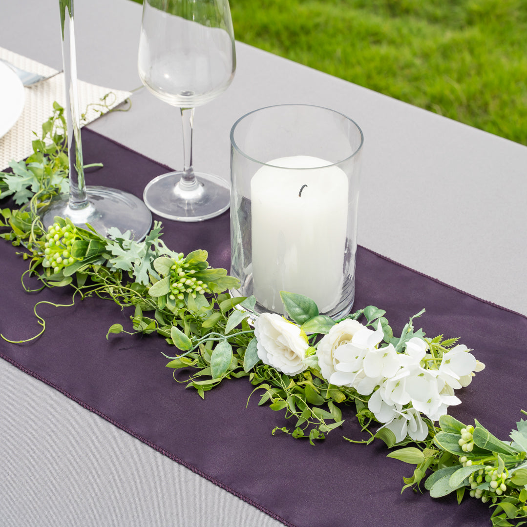 Table Tek Dark Purple Satin Table Runner - 12" x 108" - 1 count box