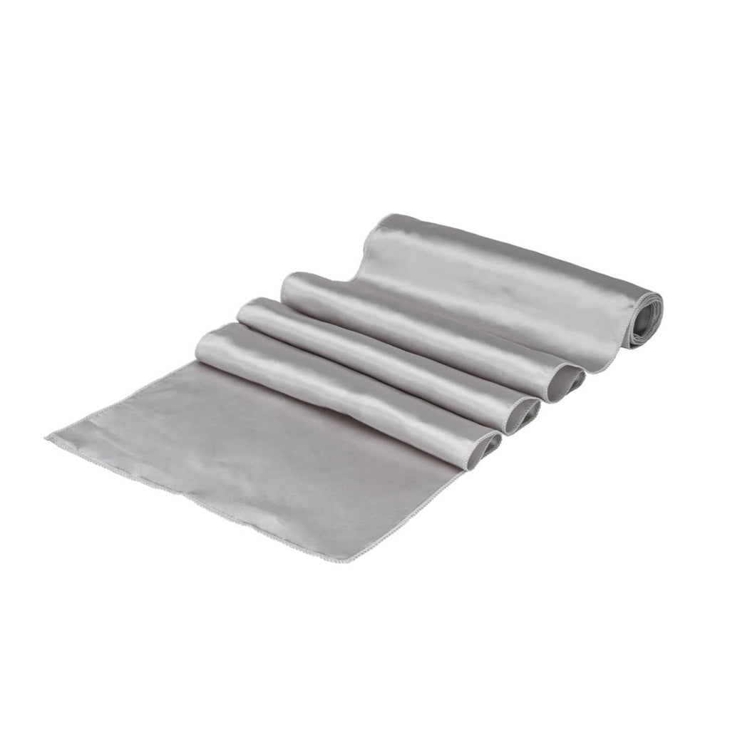 Table Tek Silver Satin Table Runner - 12" x 108" - 1 count box
