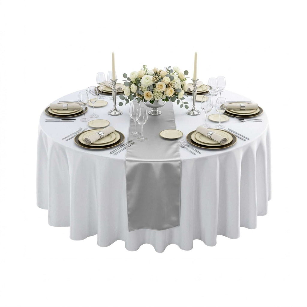 Table Tek Silver Satin Table Runner - 12" x 108" - 1 count box