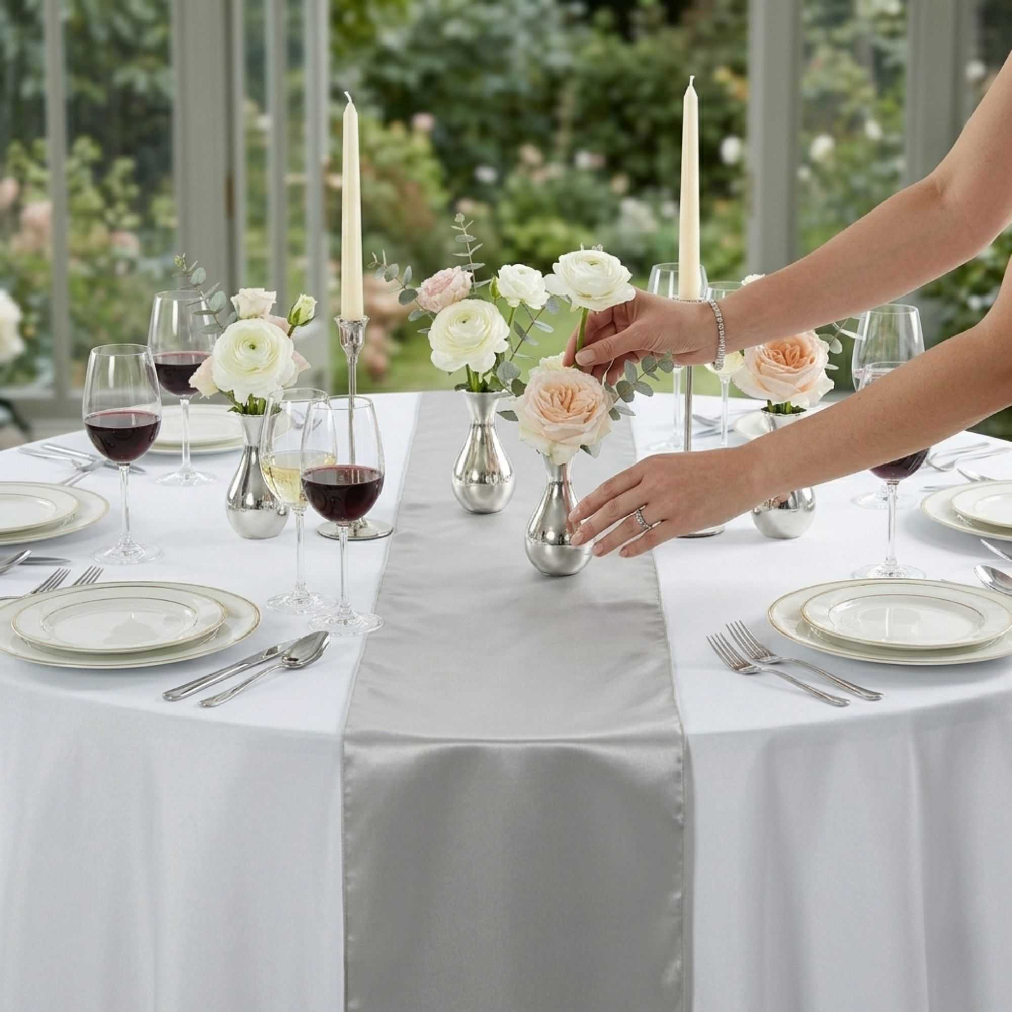 Table Tek Silver Satin Table Runner - 12" x 108" - 10 count box