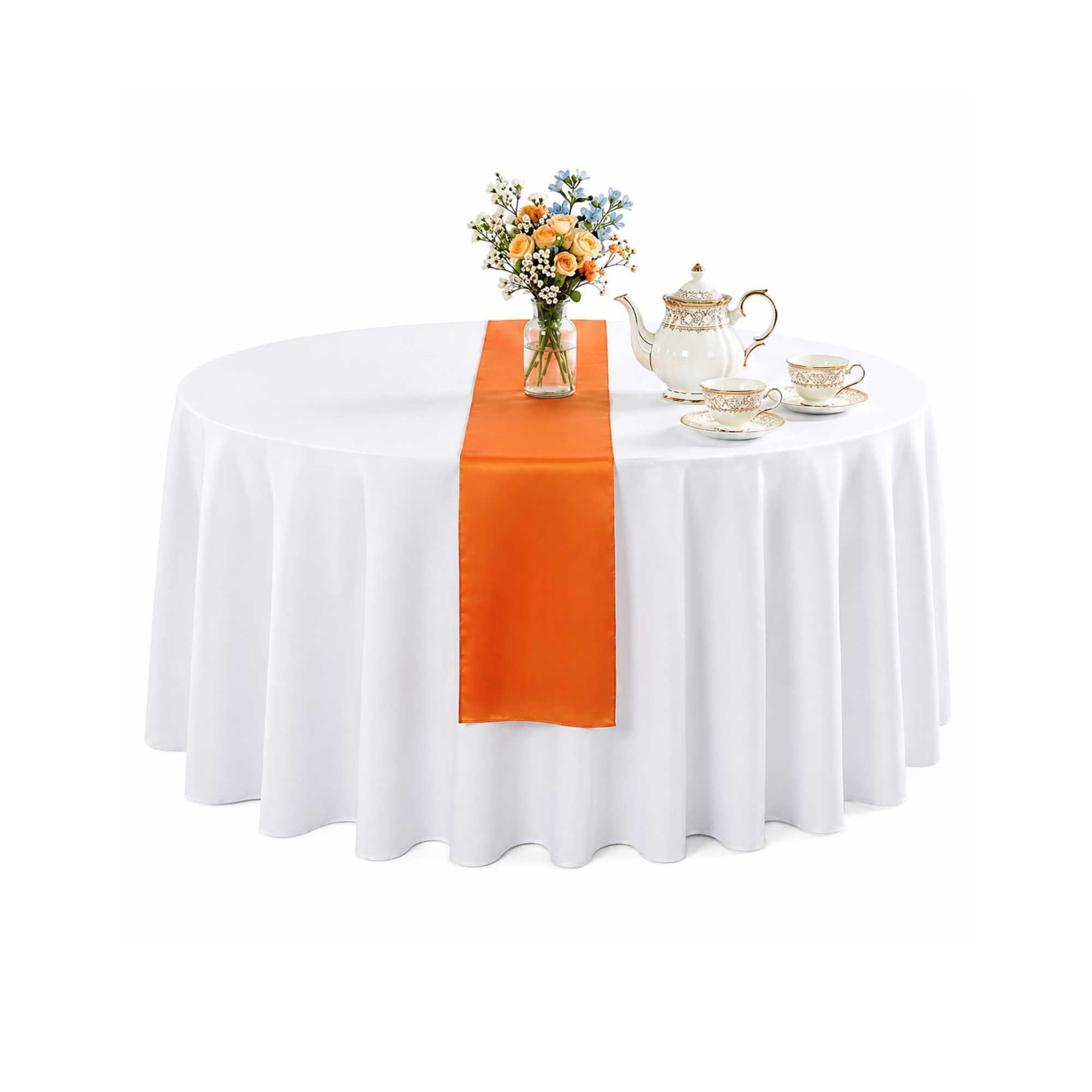 Table Tek Tangerine Orange Satin Table Runner - 12" x 108" - 1 count box