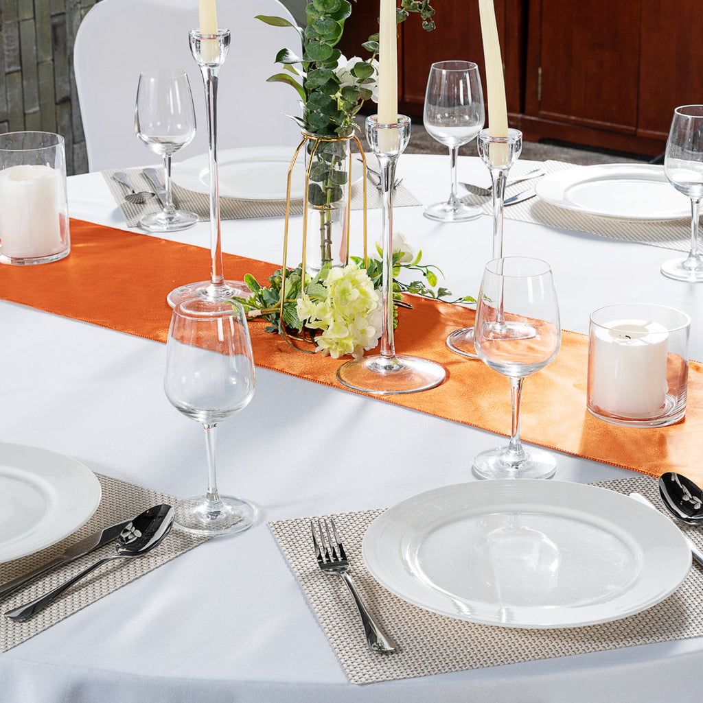 Table Tek Tangerine Orange Satin Table Runner - 12" x 108" - 1 count box