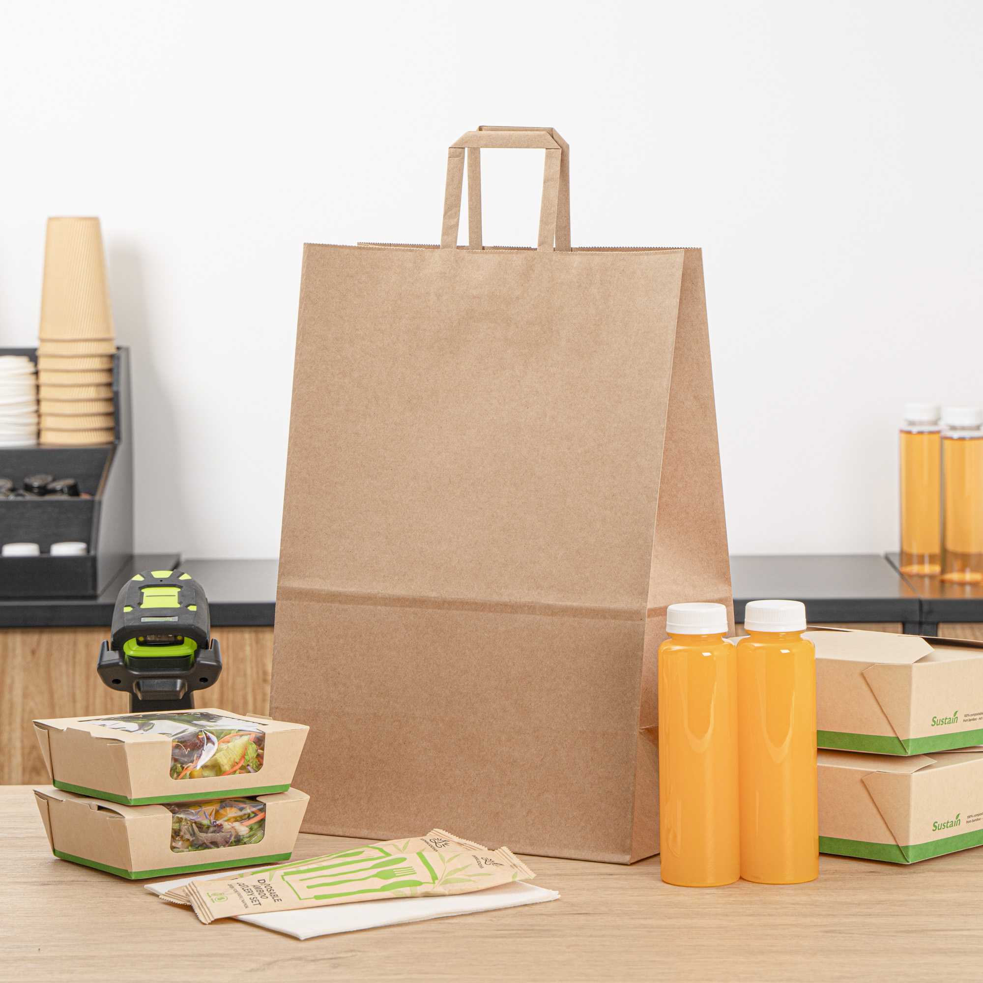 Bag Tek Kraft Paper Retail Bag - with Handles - 12" x 7" x 17" - 100 count box