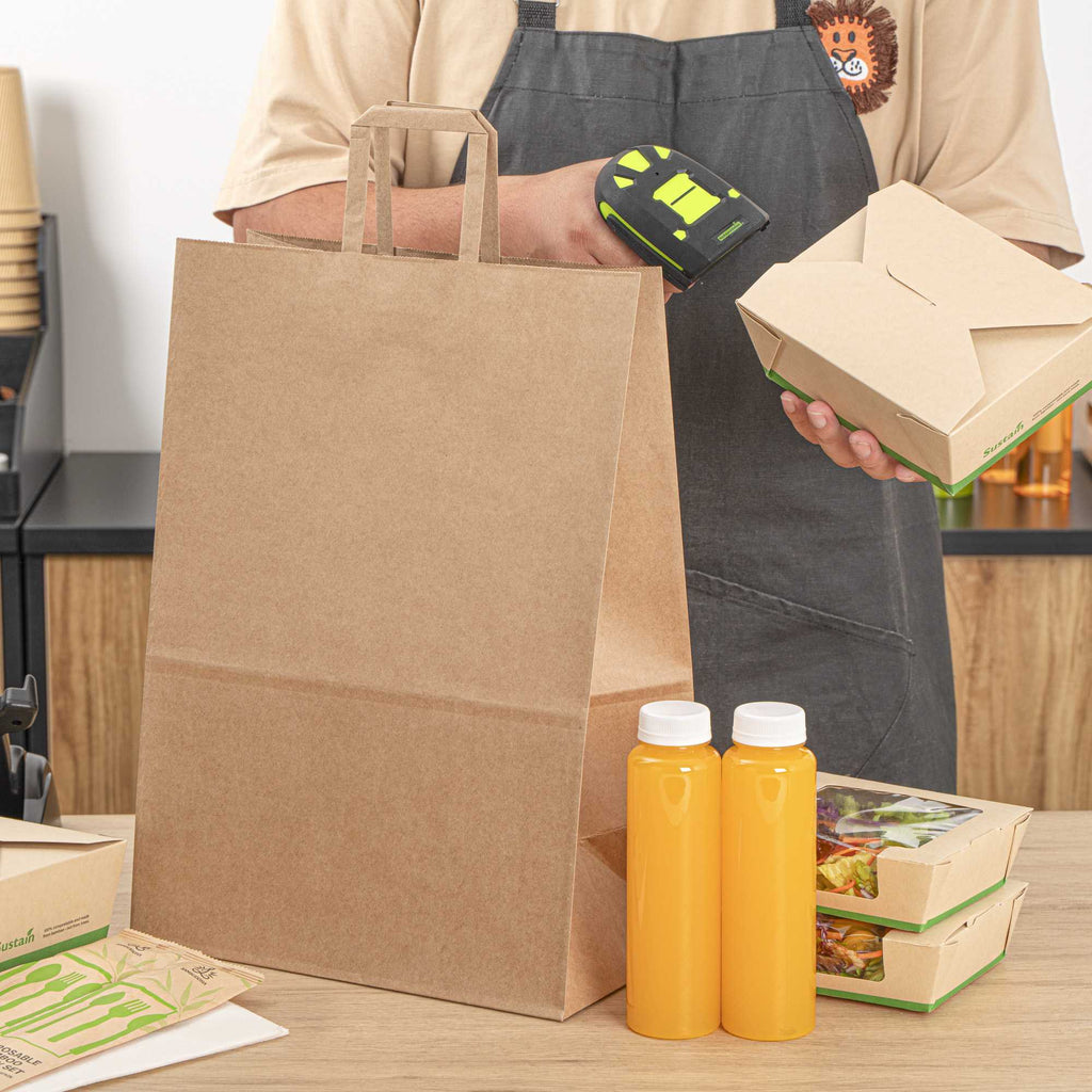 Bag Tek Kraft Paper Retail Bag - with Handles - 12" x 7" x 17" - 100 count box