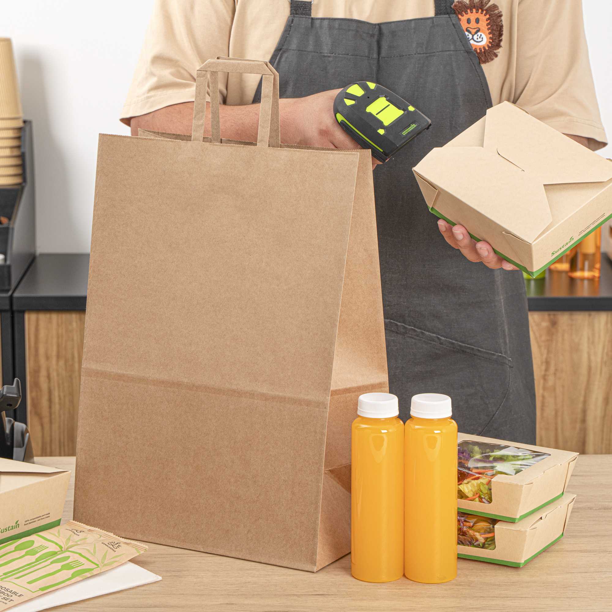 Bag Tek Kraft Paper Retail Bag - with Handles - 12" x 7" x 17" - 100 count box