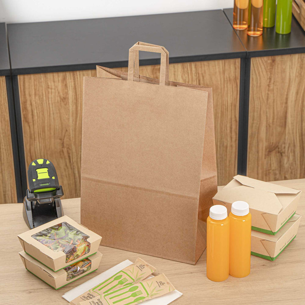 Bag Tek Kraft Paper Retail Bag - with Handles - 12" x 7" x 17" - 100 count box