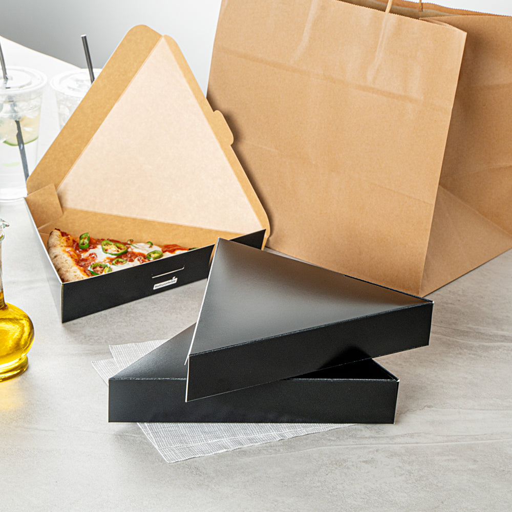 Eco Pie Black Paper Pizza Slice Box - Clamshell - 9 1/4" x 10 1/4" x 1 3/4" - 100 count box