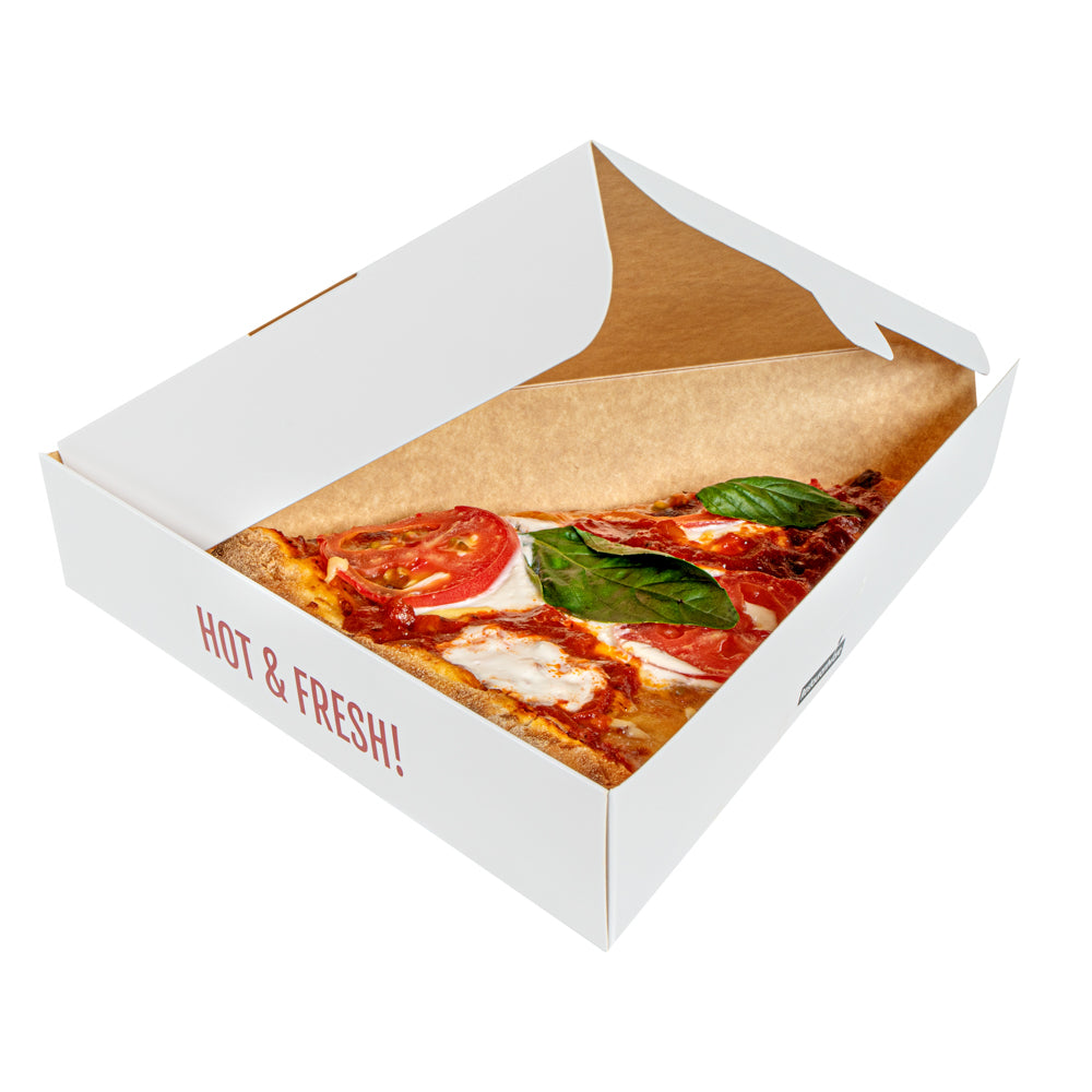 Eco Pie White Paper Pizza Slice Box - Hot & Fresh, Clamshell - 9 1/4" x 10 1/4" x 1 3/4" - 100 count box
