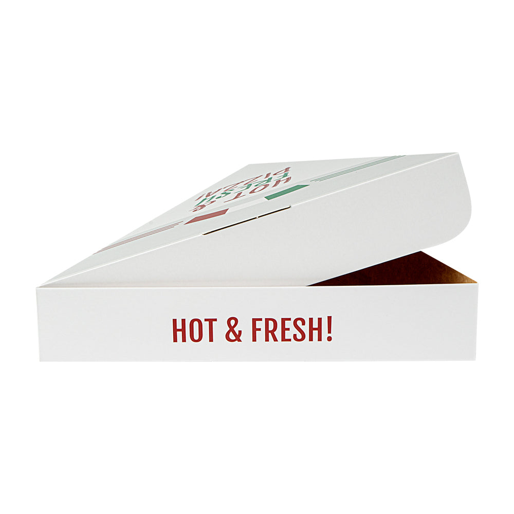 Eco Pie White Paper Pizza Slice Box - Hot & Fresh, Clamshell - 9 1/4" x 10 1/4" x 1 3/4" - 100 count box