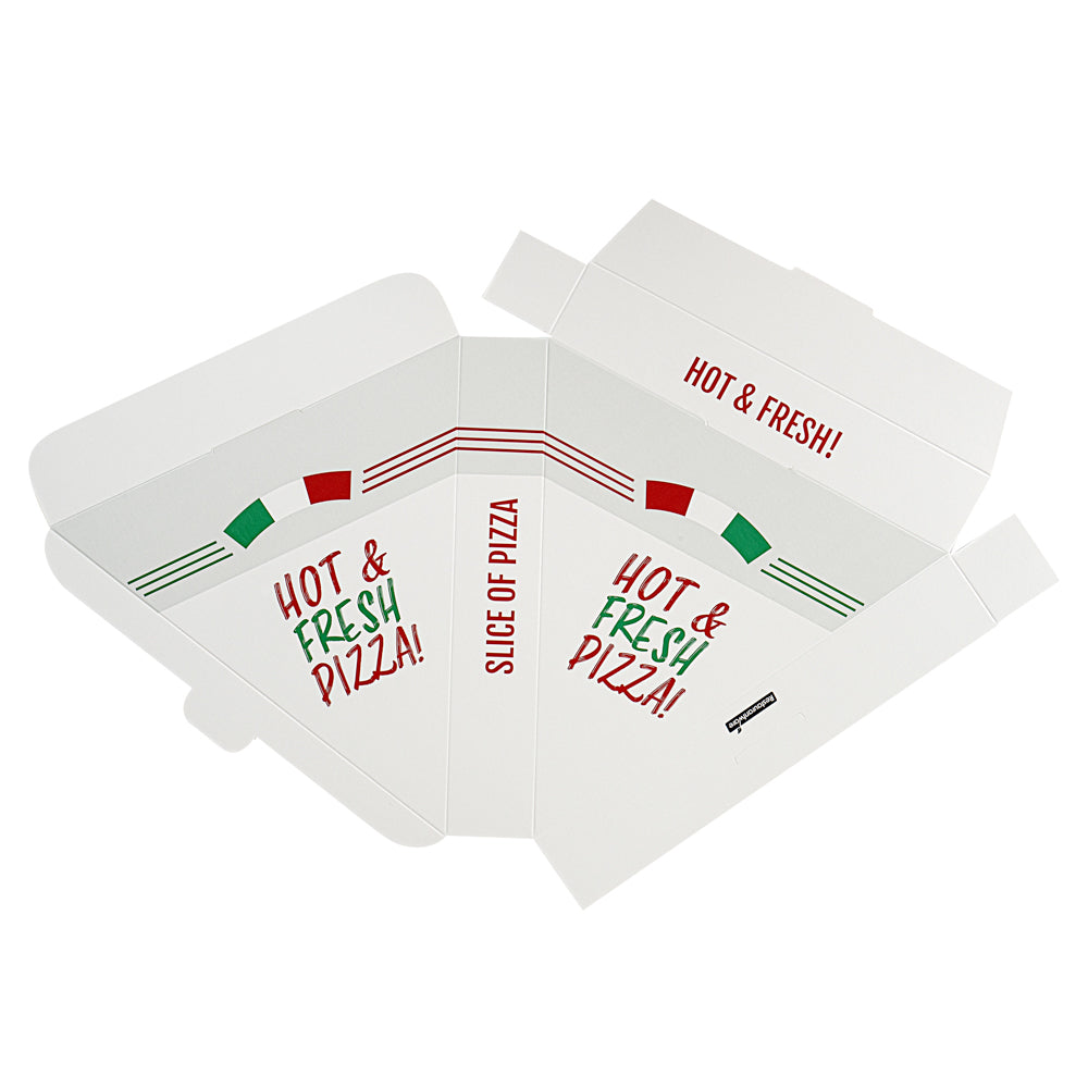 Eco Pie White Paper Pizza Slice Box - Hot & Fresh, Clamshell - 9 1/4" x 10 1/4" x 1 3/4" - 100 count box
