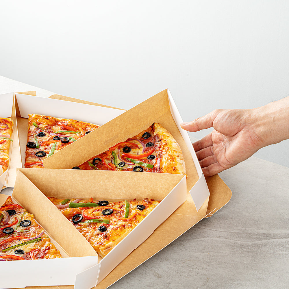 Eco Pie White Paper Pizza Slice Box - Clamshell - 9 1/4" x 10 1/4" x 1 3/4" - 100 count box