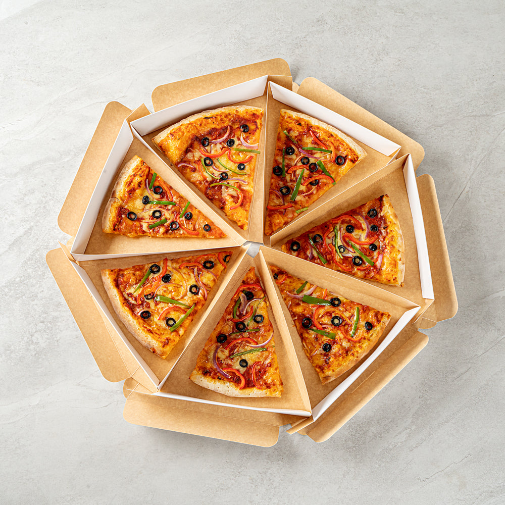 Eco Pie White Paper Pizza Slice Box - Clamshell - 9 1/4" x 10 1/4" x 1 3/4" - 100 count box