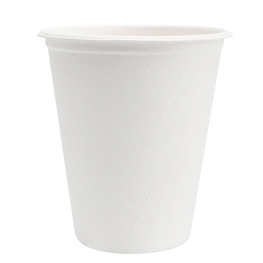 Pulp Tek 8 oz Round White Sugarcane / Bagasse Cup - 3 1/4" x 3 1/4" x 3 1/2" - 100 count box