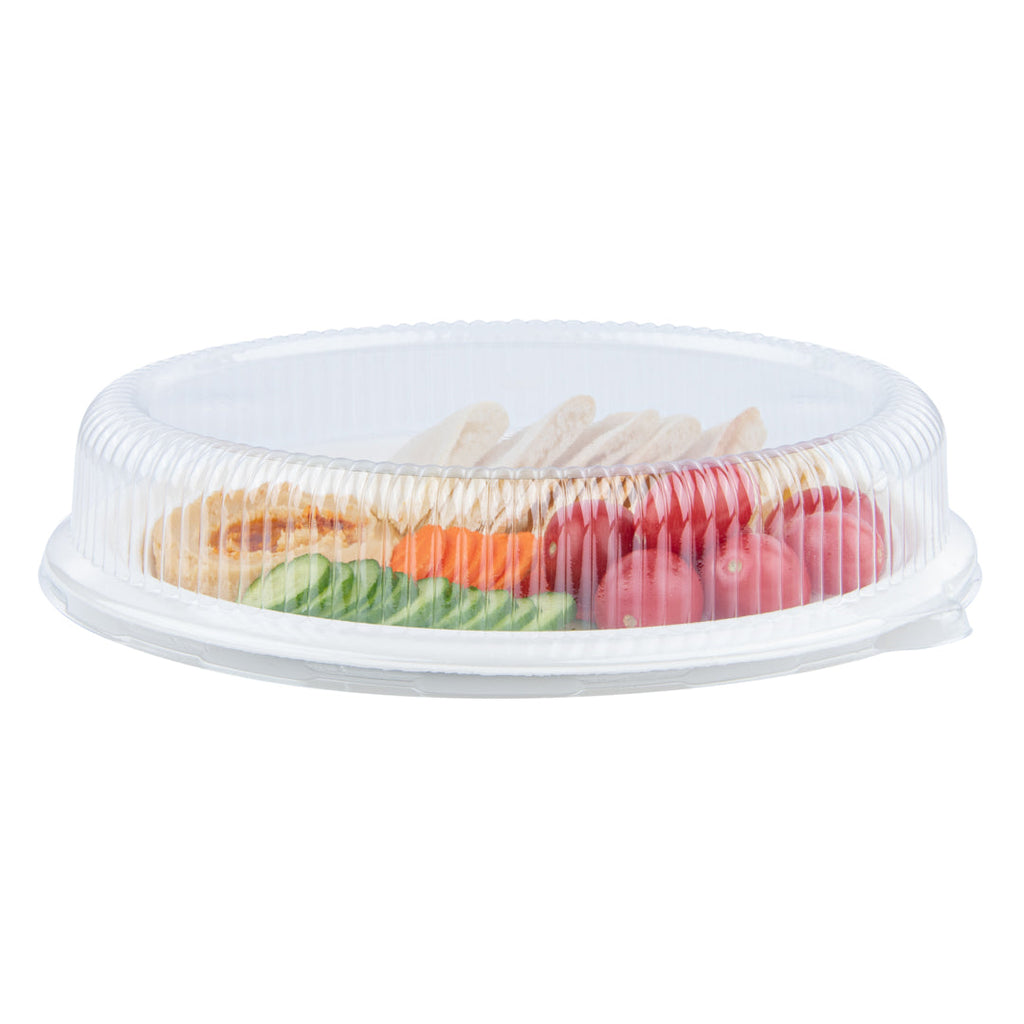 Pulp Safe Oval Clear Plastic Ripple Dome Lid - Fits Sugarcane / Bagasse Plate - 100 count box