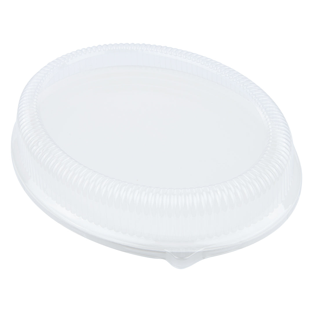 Pulp Safe Oval Clear Plastic Ripple Dome Lid - Fits Sugarcane / Bagasse Large Plate - 100 count box