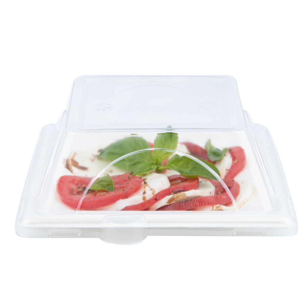 Pulp Tek Square Clear Plastic Dome Lid - Fits Sugarcane / Bagasse Small Plate - 100 count box