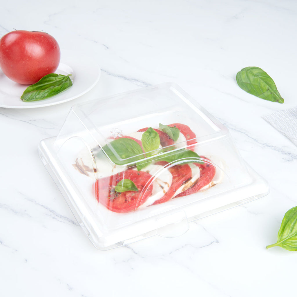 Pulp Tek Square Clear Plastic Dome Lid - Fits Sugarcane / Bagasse Small Plate - 100 count box