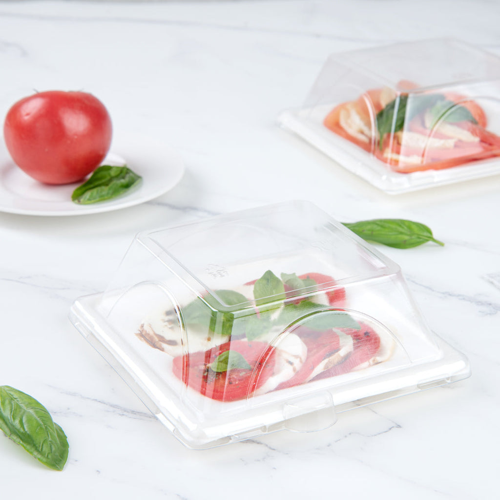 Pulp Tek Square Clear Plastic Dome Lid - Fits Sugarcane / Bagasse Small Plate - 100 count box