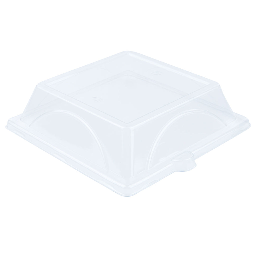 Pulp Safe Square Clear Plastic Dome Lid - Fits Sugarcane / Bagasse Medium Plate - 100 count box