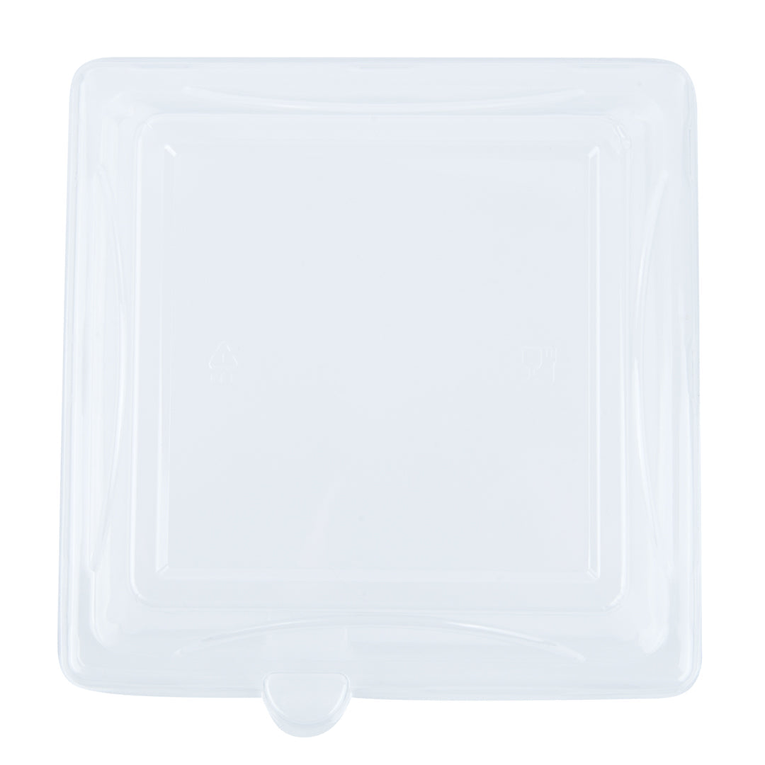 Pulp Safe Square Clear Plastic Dome Lid - Fits Sugarcane / Bagasse Medium Plate - 100 count box