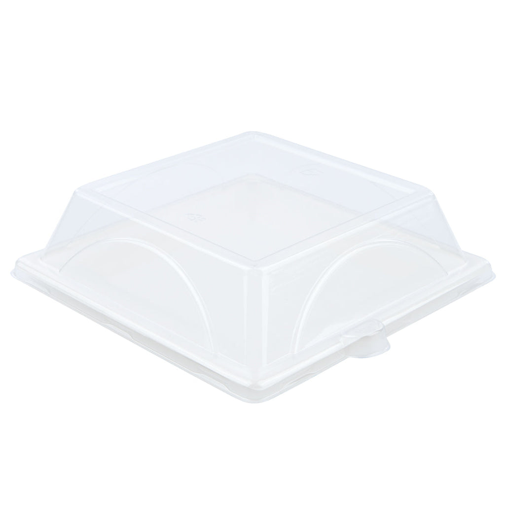 Pulp Safe Square Clear Plastic Dome Lid - Fits Sugarcane / Bagasse Medium Plate - 100 count box