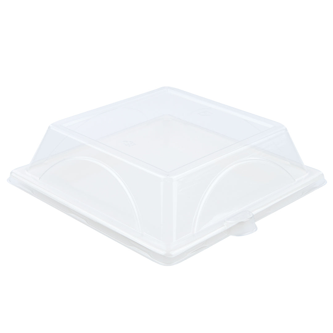 Pulp Safe Square Clear Plastic Dome Lid - Fits Sugarcane / Bagasse Medium Plate - 100 count box