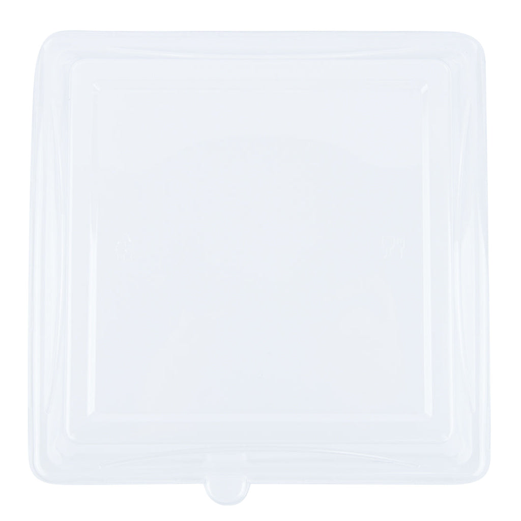 Pulp Safe Square Clear Plastic Dome Lid - Fits Sugarcane / Bagasse Large Plate - 100 count box