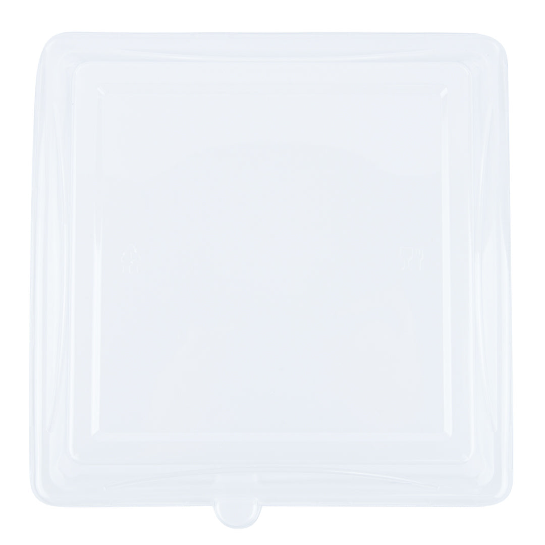Pulp Safe Square Clear Plastic Dome Lid - Fits Sugarcane / Bagasse Large Plate - 100 count box