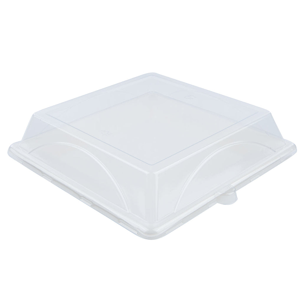 Pulp Safe Square Clear Plastic Dome Lid - Fits Sugarcane / Bagasse Large Plate - 100 count box