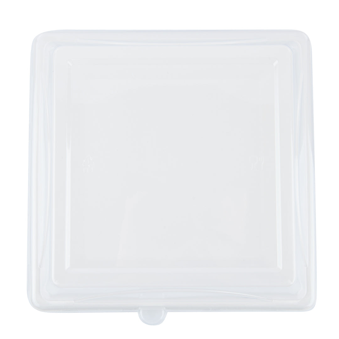 Pulp Safe Square Clear Plastic Dome Lid - Fits Sugarcane / Bagasse Large Plate - 100 count box