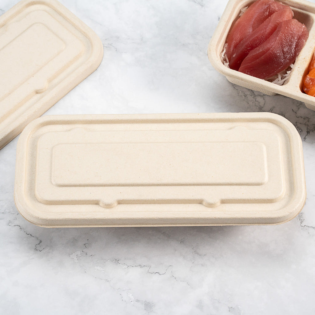 Pulp Tek Rectangle Natural Sugarcane / Bagasse Lid - Fits Catering Container - 100 count box