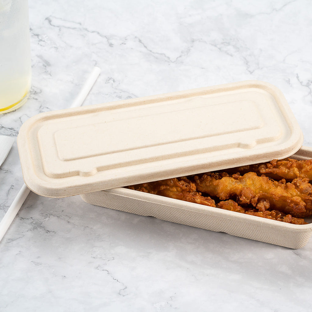 Pulp Tek Rectangle Natural Sugarcane / Bagasse Lid - Fits Catering Container - 100 count box