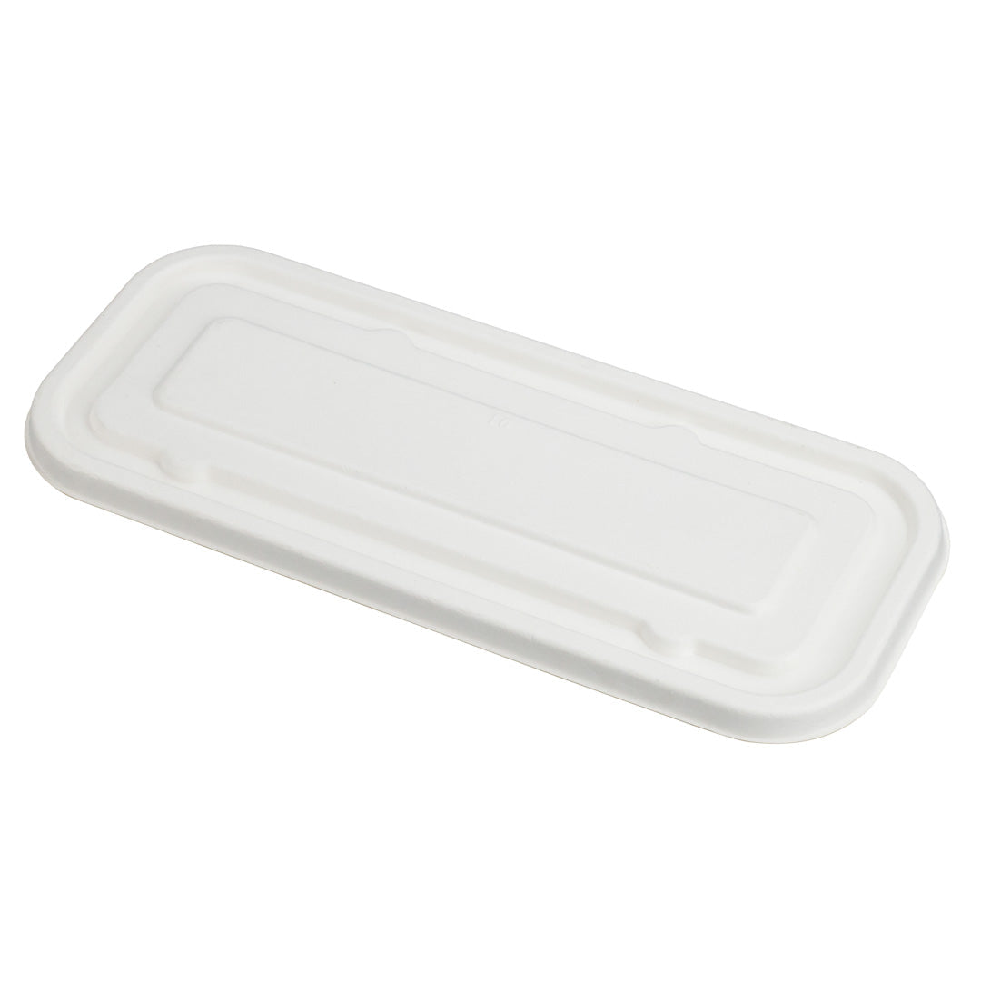 Pulp Tek Rectangle White Sugarcane / Bagasse Lid - Fits Catering Container - 100 count box