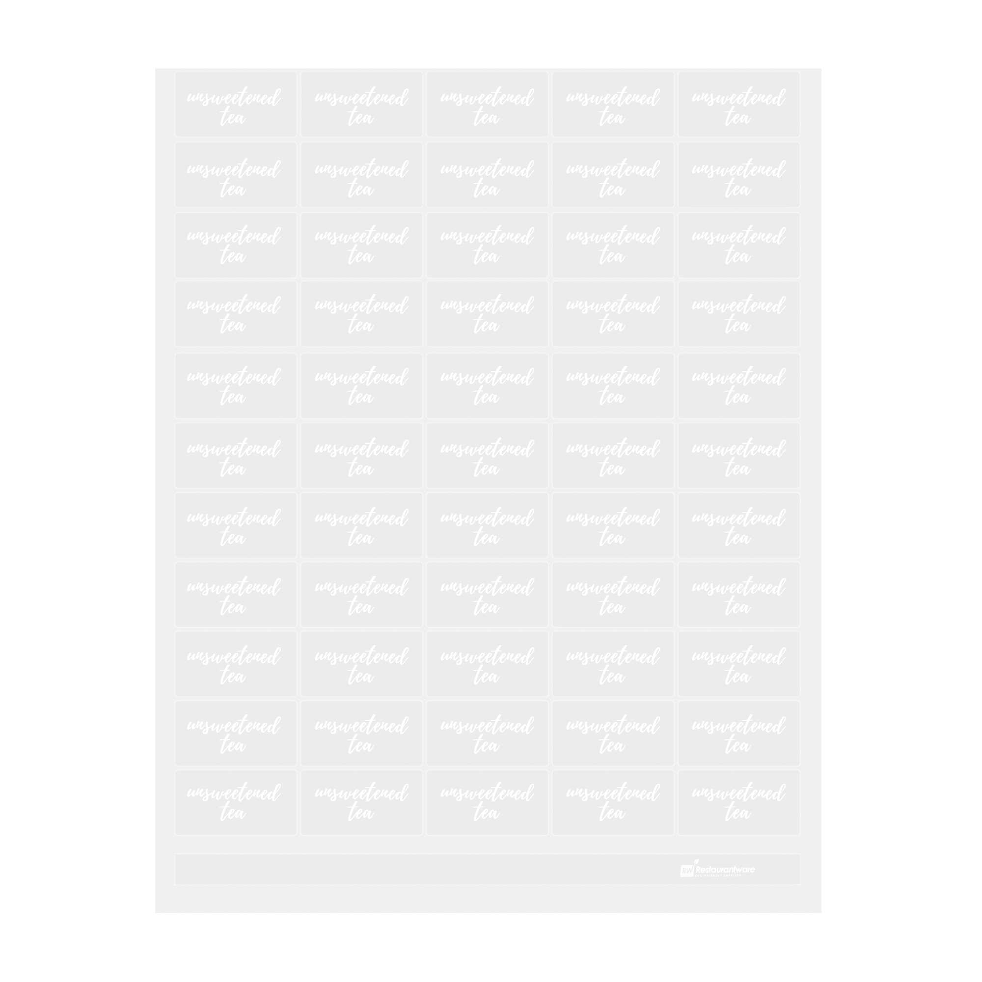 Label Tek Plastic Unsweetened Tea Label - Clear with White Font, Water-Resistant - 2" x 1" - 100 count box