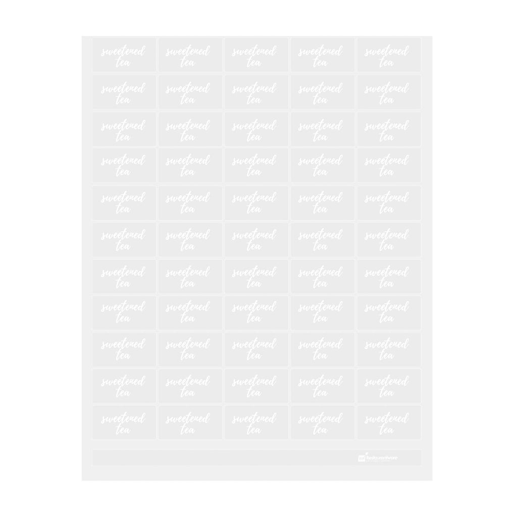 Label Tek Plastic Sweetened Tea Label - Clear with White Font, Water-Resistant - 2" x 1" - 100 count box