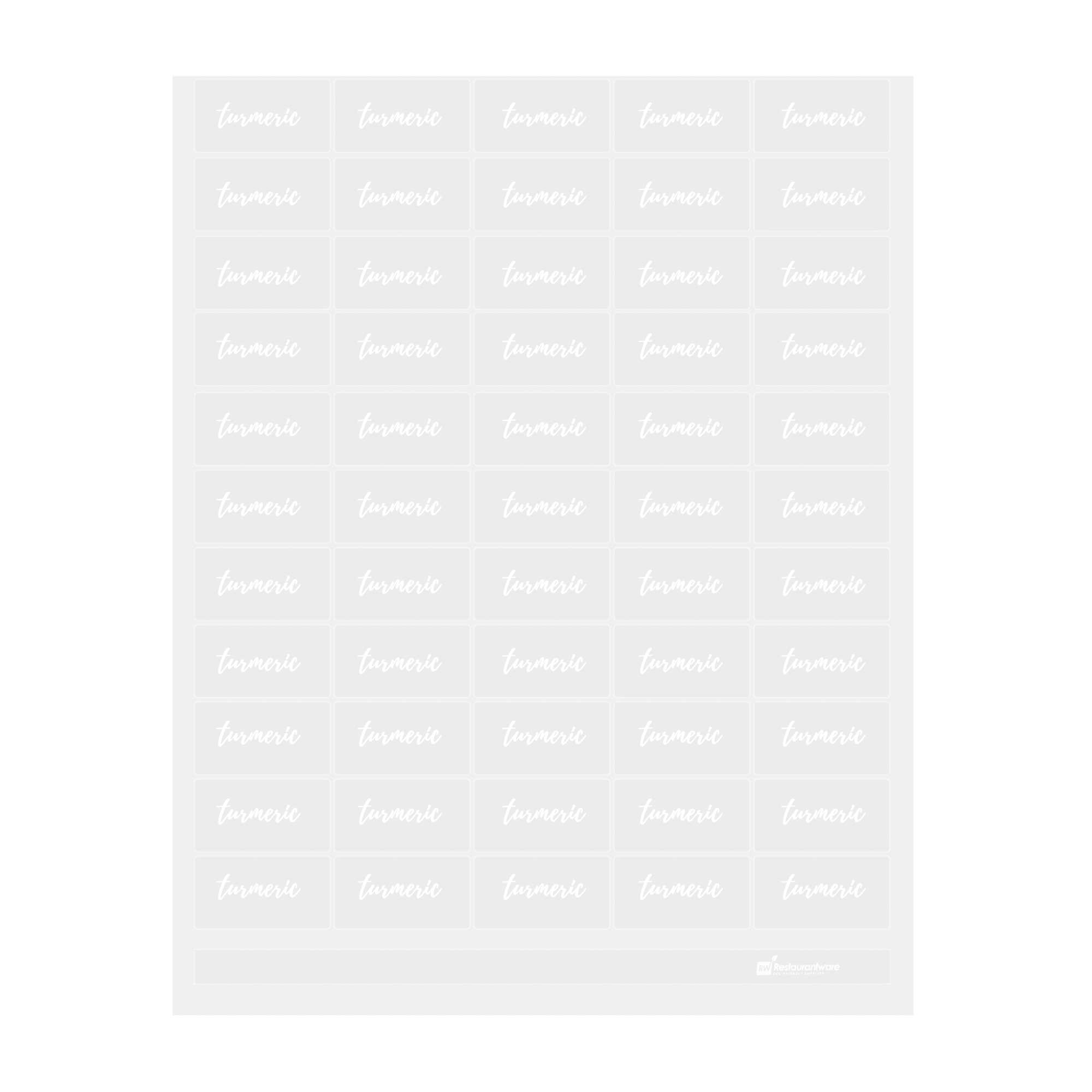 Label Tek Plastic Turmeric Label - Clear with White Font, Water-Resistant - 2" x 1" - 100 count box