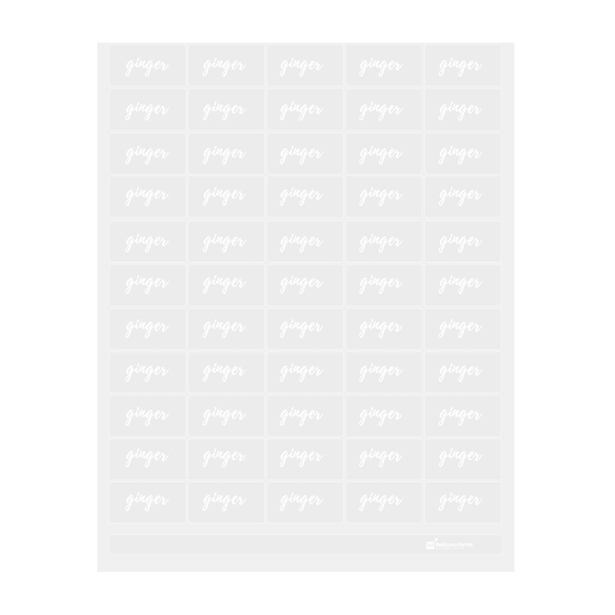 Label Tek Plastic Ginger Label - Clear with White Font, Water-Resistant - 2" x 1" - 100 count box