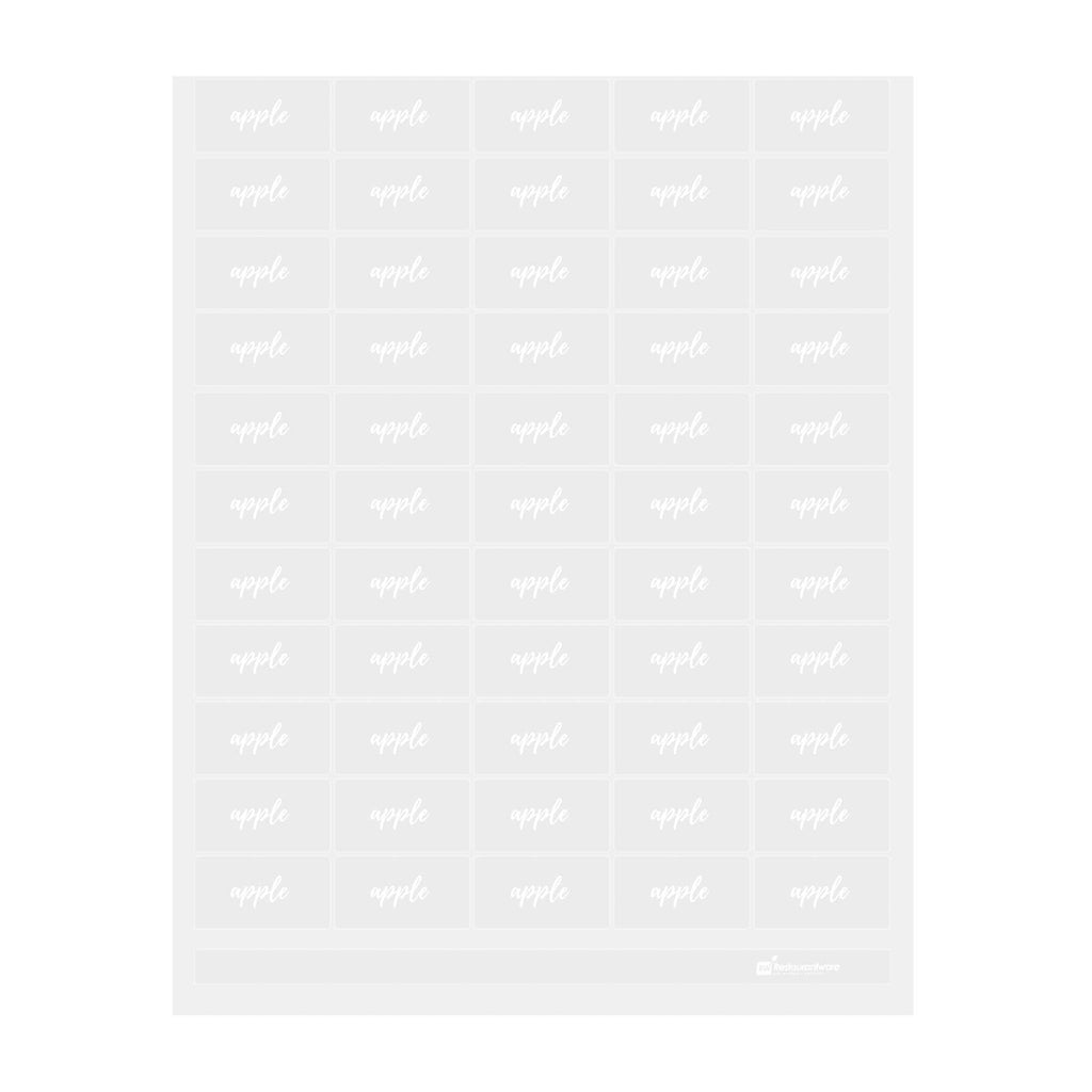 Label Tek Plastic Apple Label - Clear with White Font, Water-Resistant - 2" x 1" - 100 count box