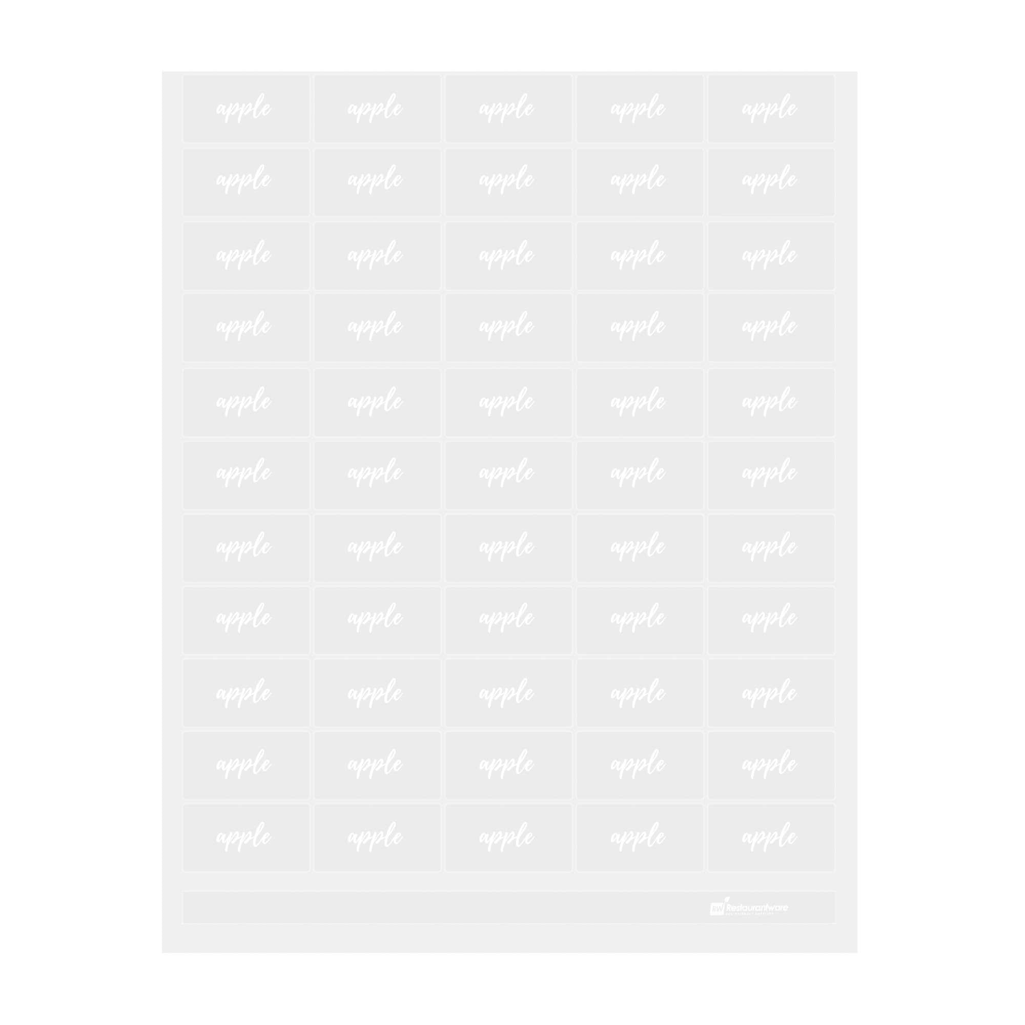 Label Tek Plastic Apple Label - Clear with White Font, Water-Resistant - 2" x 1" - 100 count box
