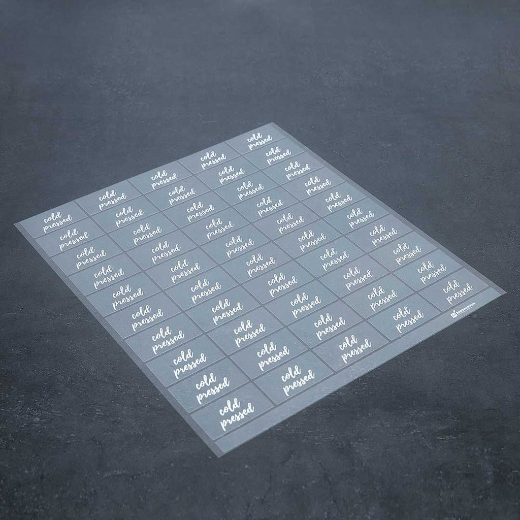 Label Tek Plastic Cold Pressed Label - Clear with White Font, Water-Resistant - 2" x 1" - 100 count box