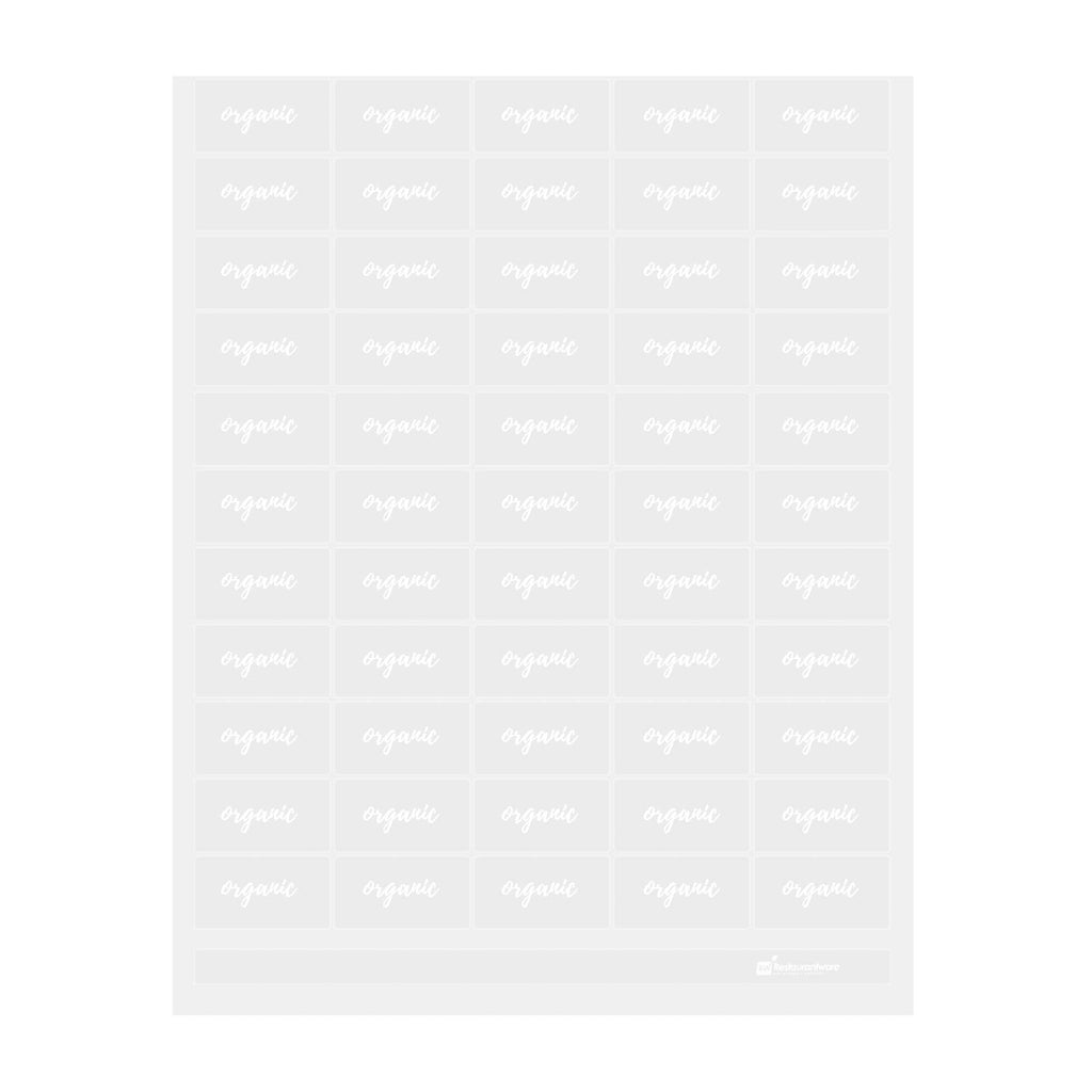 Label Tek Plastic Organic Label - Clear with White Font, Water-Resistant - 2" x 1" - 100 count box