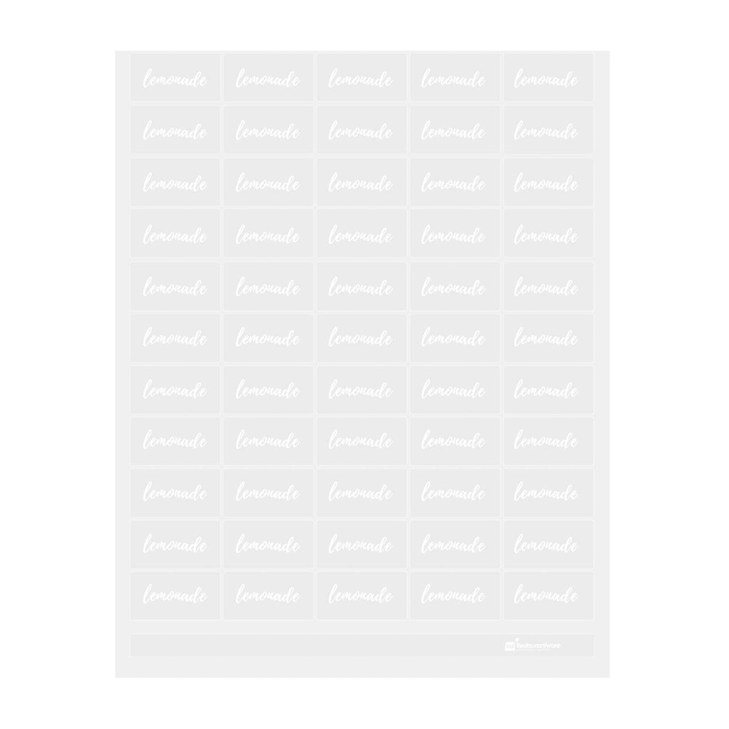 Label Tek Plastic Lemonade Label - Clear with White Font, Water-Resistant - 2" x 1" - 100 count box
