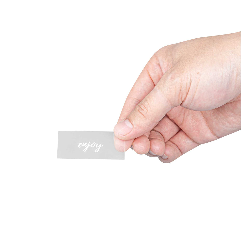 Label Tek Plastic Enjoy Label - Clear with White Font, Water-Resistant - 2" x 1" - 100 count box