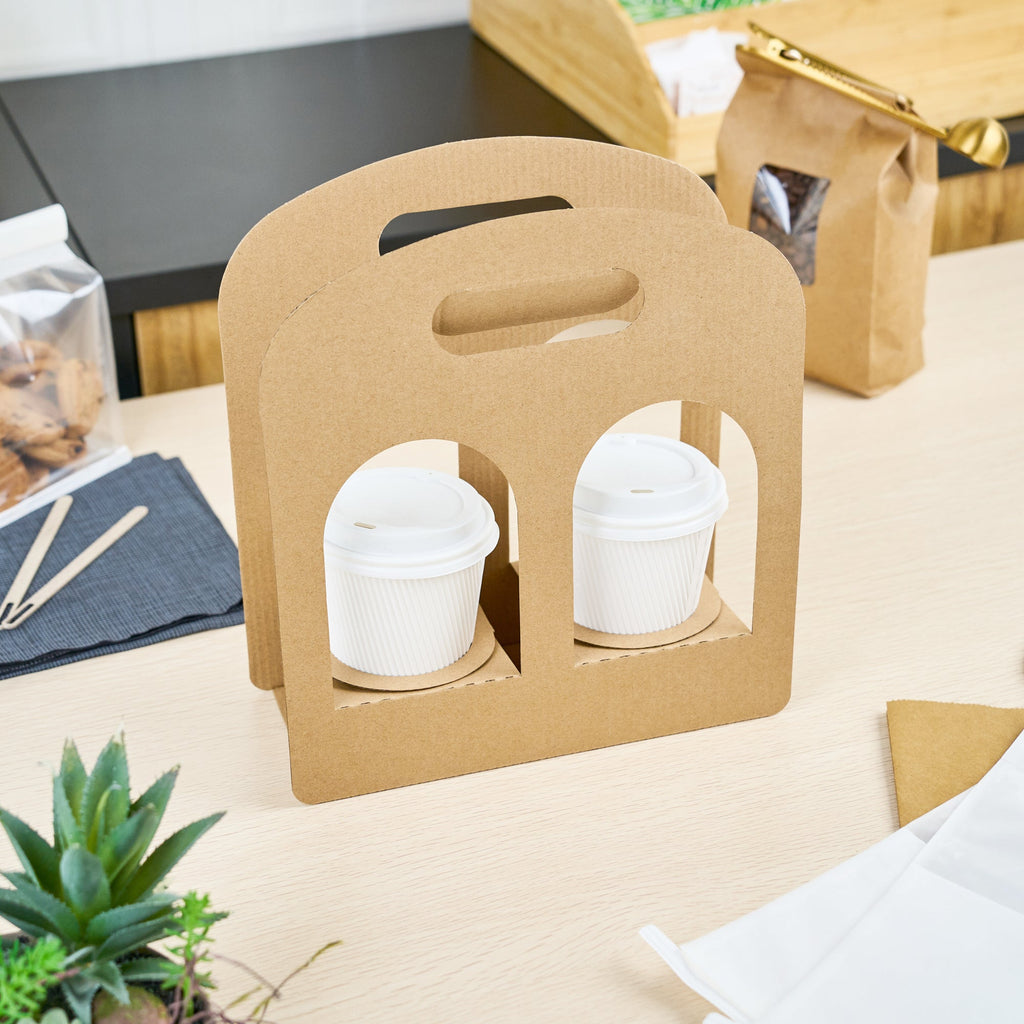 Restpresso Kraft Paper Sunrise Drink Carrier - Fits 2 Cups - 9 3/4" x 4" x 10 3/4" - 100 count box