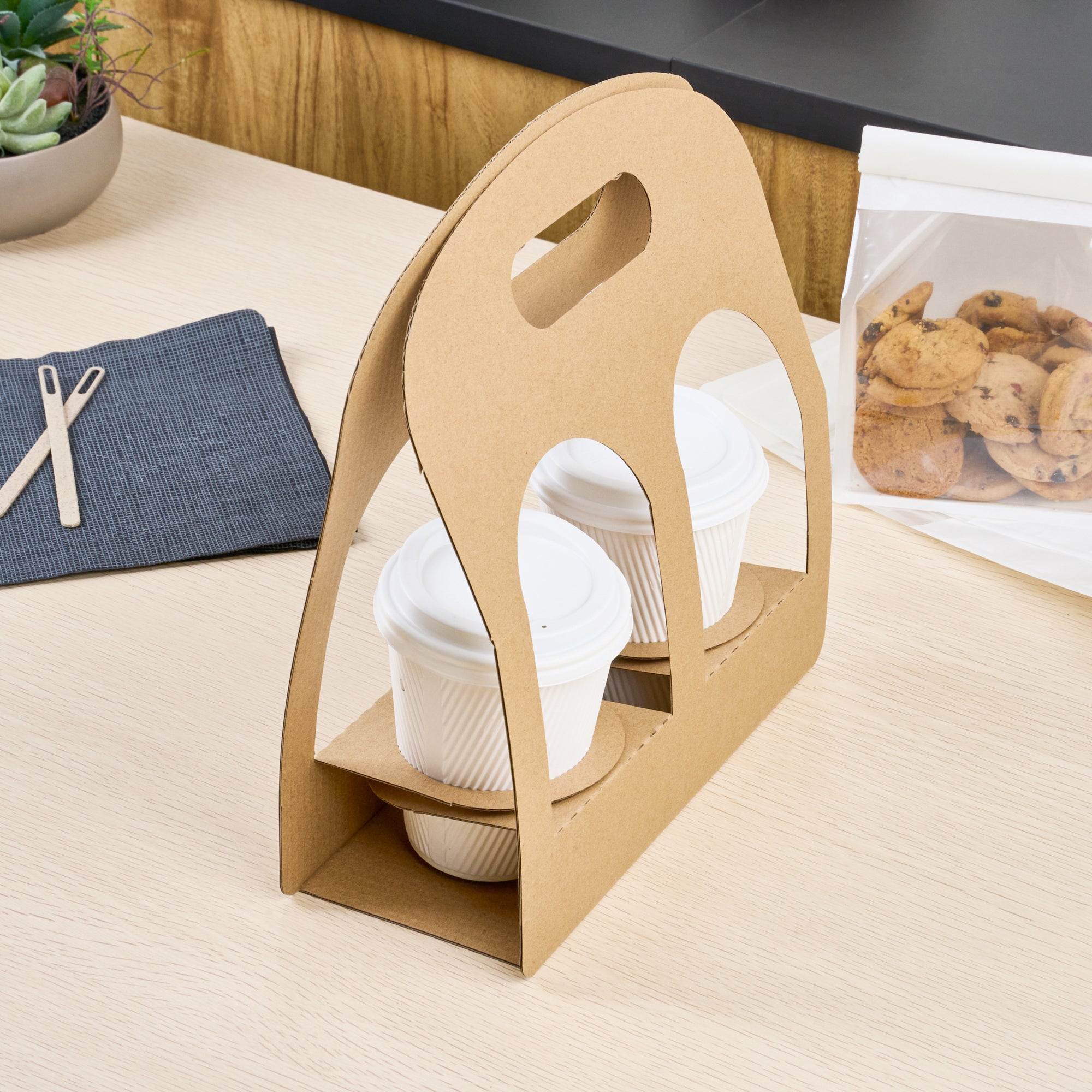 Restpresso Kraft Paper Sunrise Drink Carrier - Fits 2 Cups - 9 3/4" x 4" x 10 3/4" - 100 count box